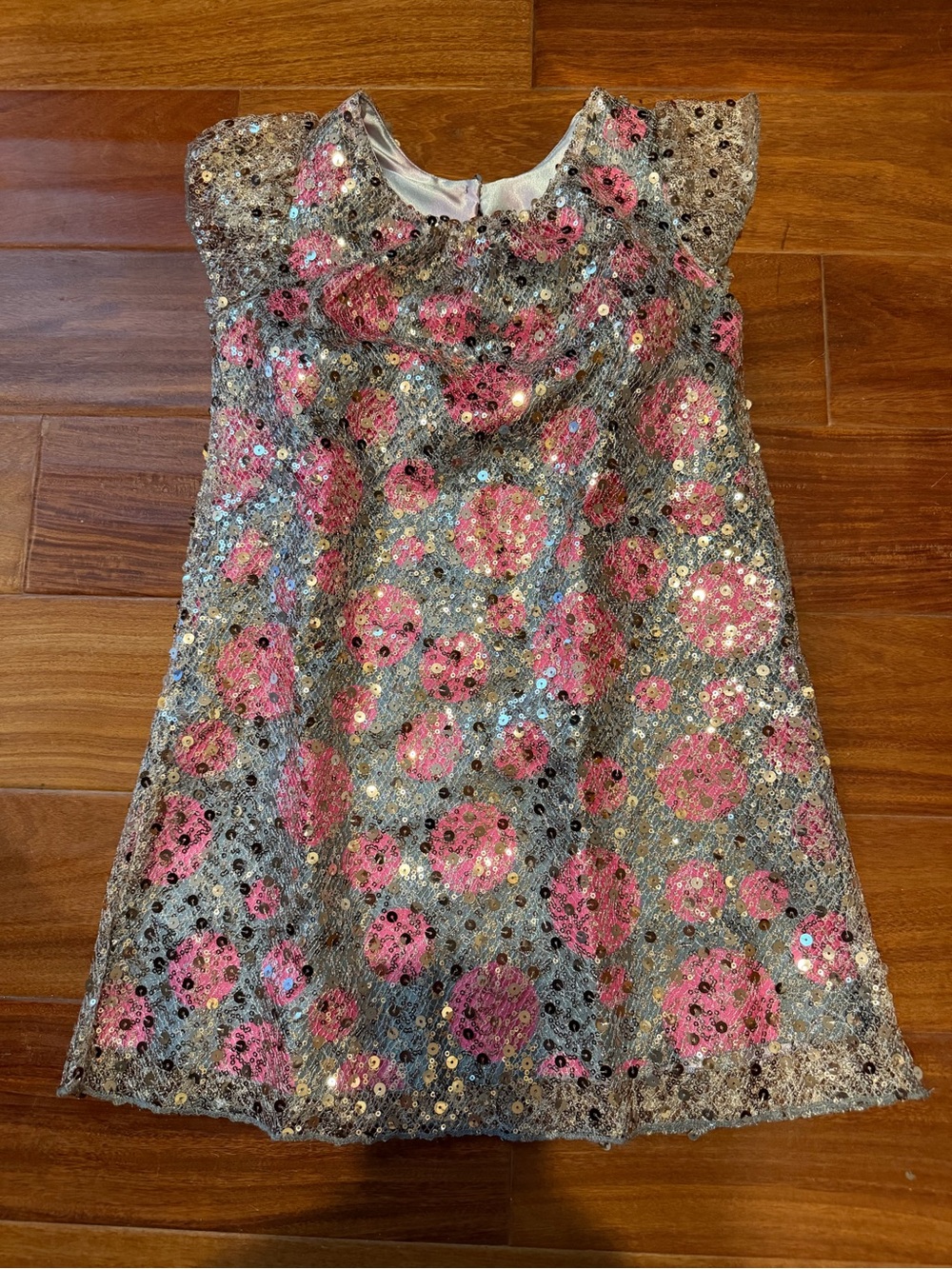 Girls' Sequin Dot A-Line Party Dress - Pink and Silver